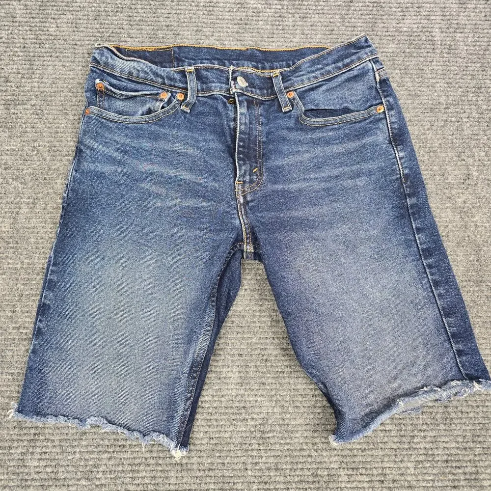 Levi's 511 Slim Cut Off Shorts Mens W32 Blue Stretch Denim Raw Hem